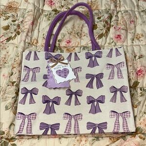 Purple Bow Patterned Tote Bag